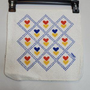 Vintage Rainbow Hearts Wash Cloth Primary Colors 12 x 11.5 Inches 80s Retro